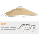 Outsunny 3 x 4m Gazebo Canopy Replacement Cover, Gazebo Roof Replacement (TOP COVER ONLY), Khaki - anydaydirect