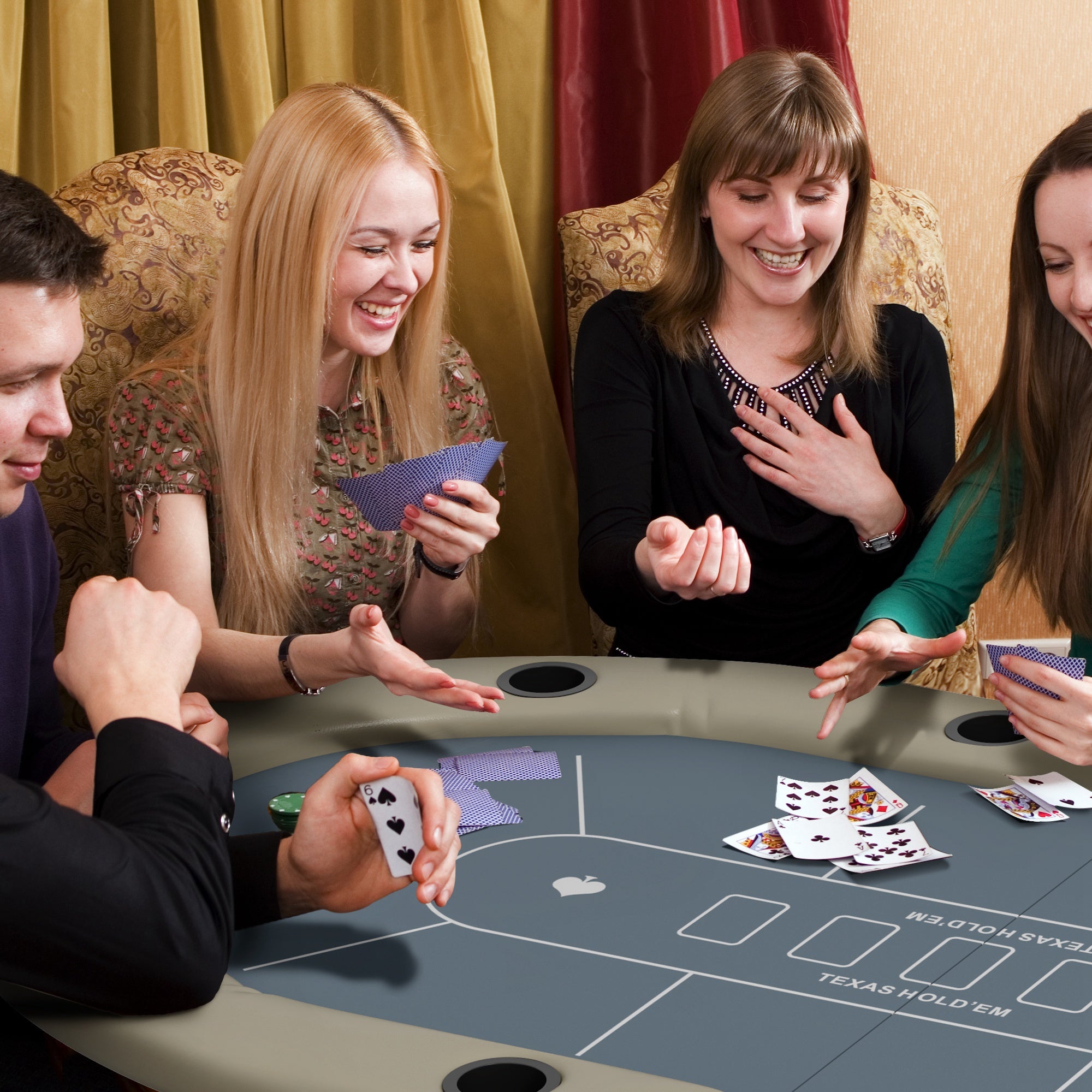 SPORTNOW 10 Player Folding Poker Table, with Cup Holders, Cushioning Edge, Brown and Blue - anydaydirect