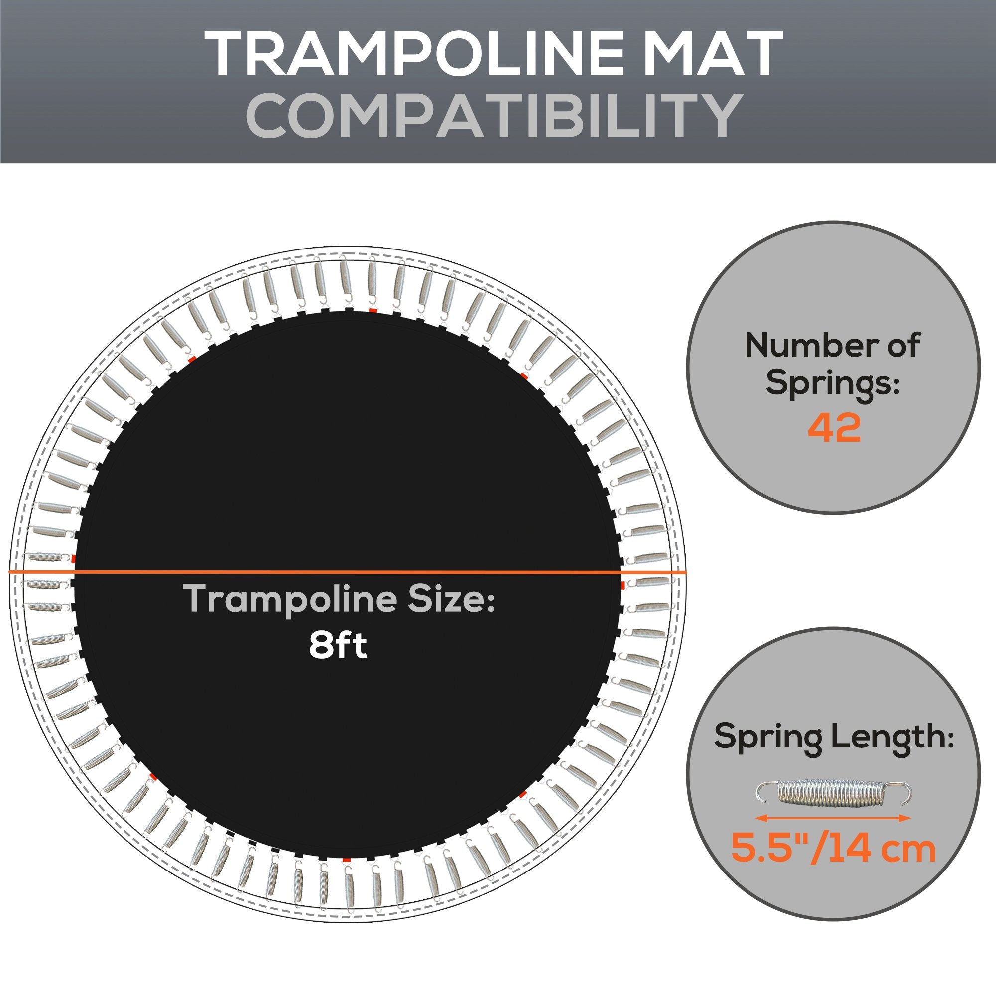 SPORTNOW Trampoline Replacement Mat with Spring Pull Tool, 42 V-Hooks, for 8ft Trampoline using 14cm Springs, Black - anydaydirect