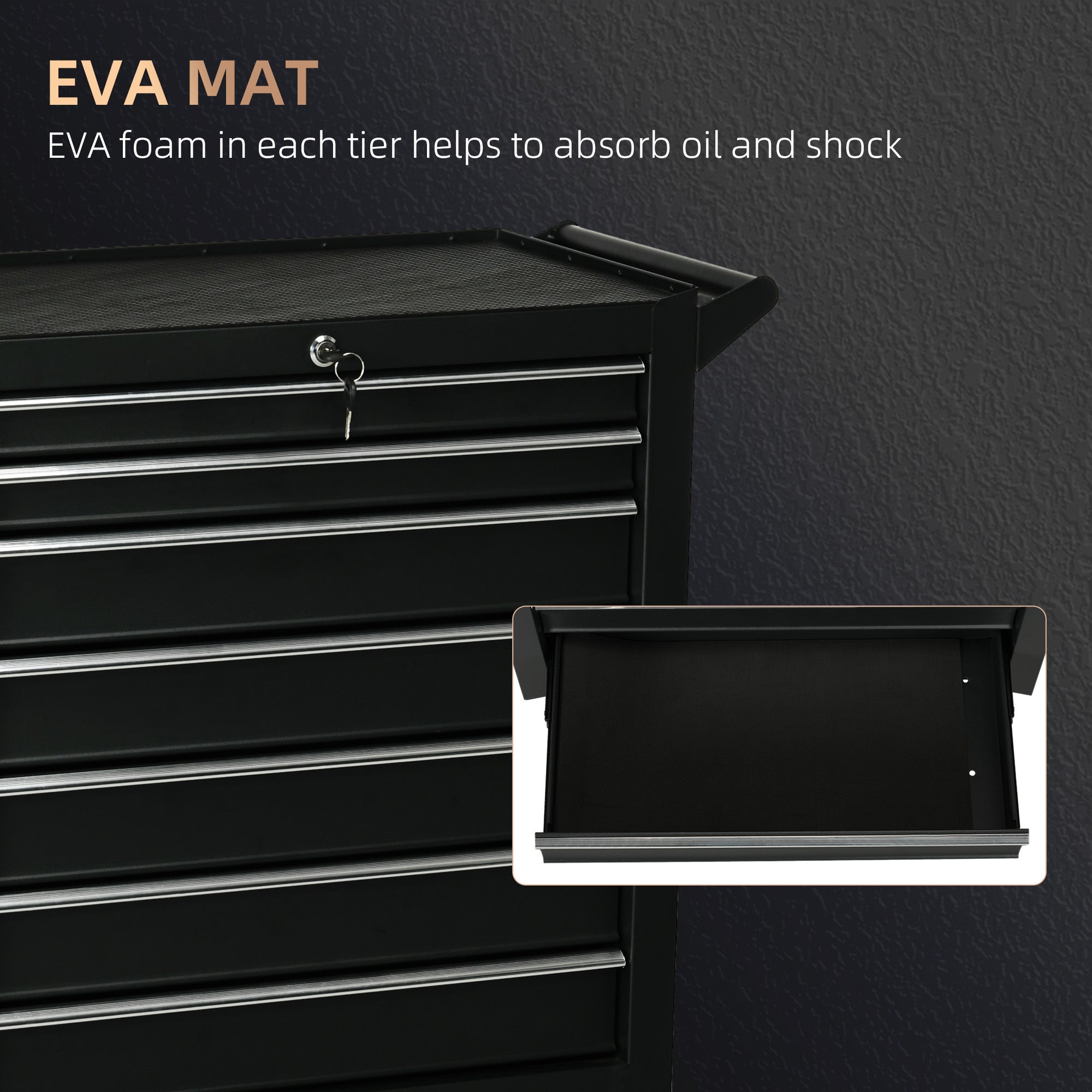 DURHAND 7-Drawer Rolling Tool Chest on Wheels, Lockable Tool Cabinet with Side Handle, Metal Tool Box Trolley for Garage, Workshop, Matte Black - anydaydirect