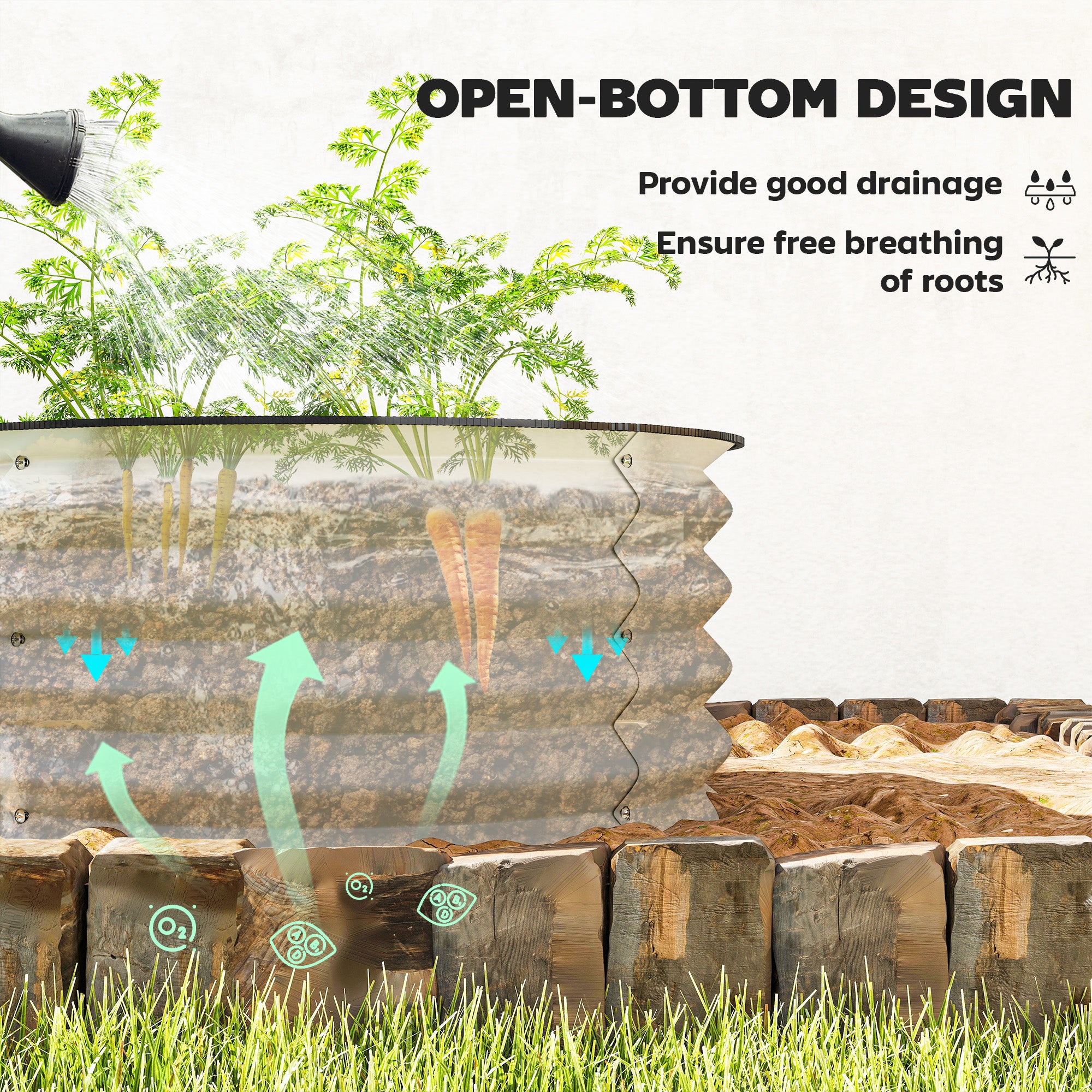 Outsunny Set of 2 Raised Garden Bed, Metal Planter Box with Safety Edging, Easy-to-assemble Stock Tank, Cream White - anydaydirect