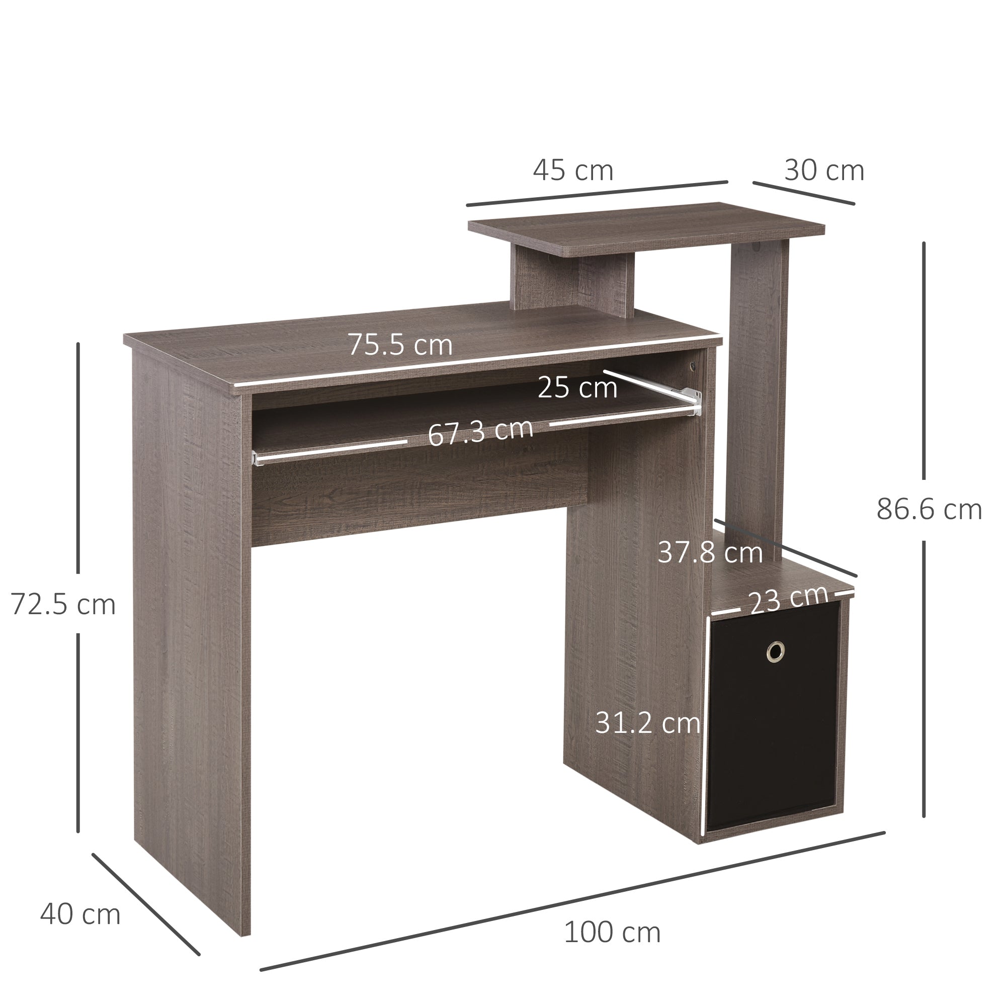 HOMCOM Computer Desk with Sliding Keyboard Tray Storage Drawer Shelf Home Office Workstation Grey - anydaydirect