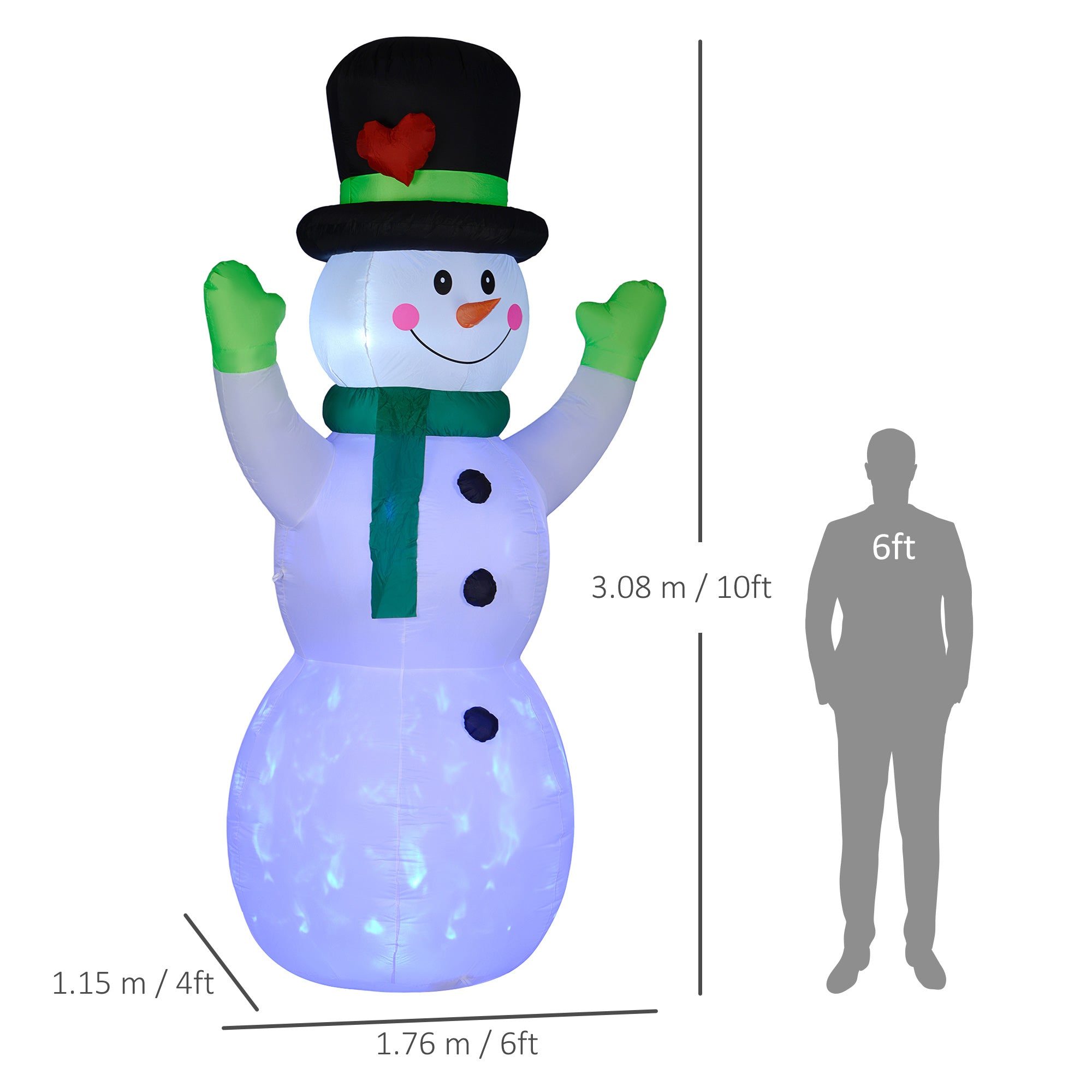 Outsunny 10ft Inflatable Snowman Christmas Decoration, with Accessories - anydaydirect