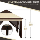 Outsunny 3 x 3(m) Pop Up Gazebo, Height Adjustable Instant Event Shelter with Netting and Carrying Bag, Beige - anydaydirect