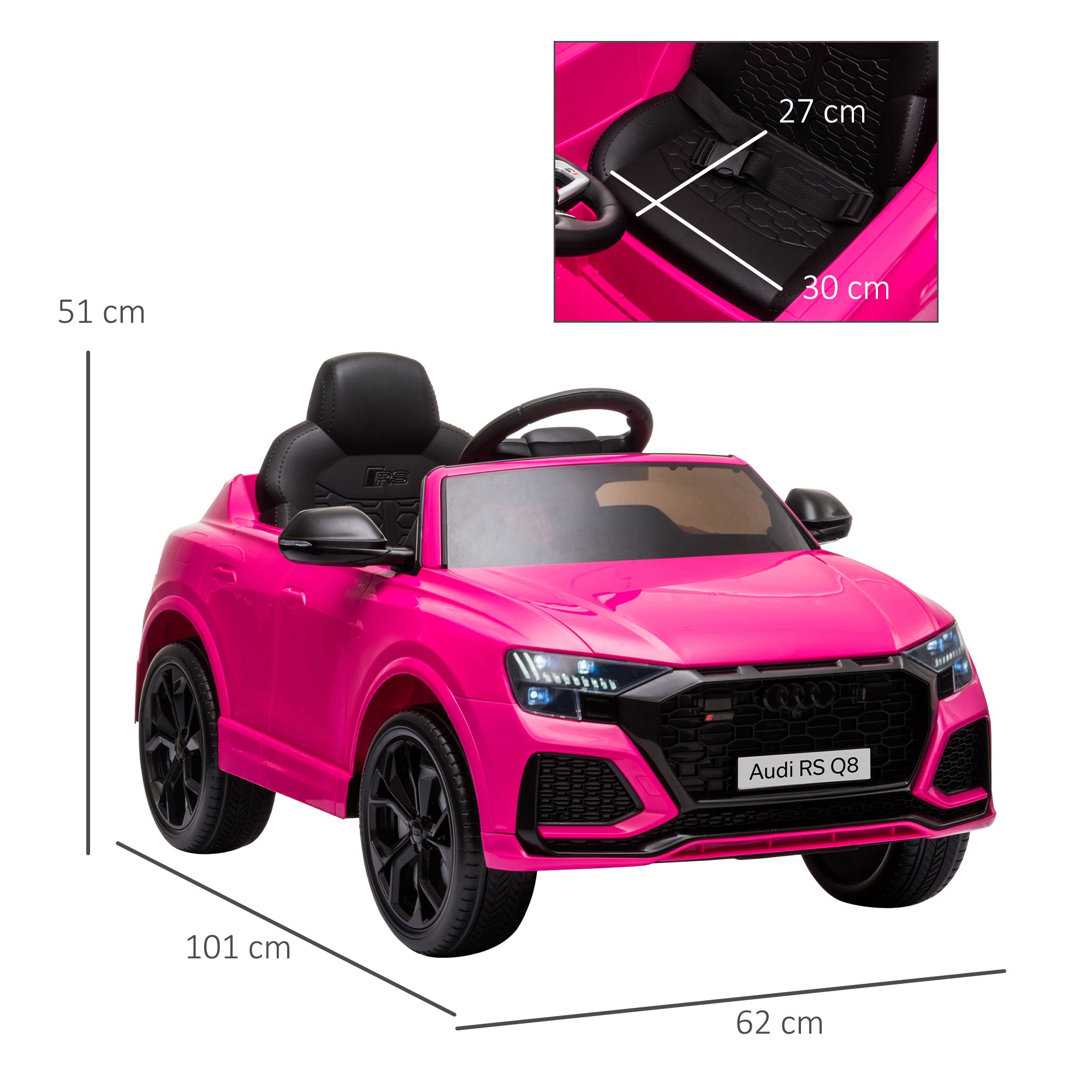 Kids Electric Ride On Car HOMCOM Compatible 6V Battery-powered Audi RS Q8 Toy with Remote Control Lights USB MP3 Bluetooth Pink - anydaydirect