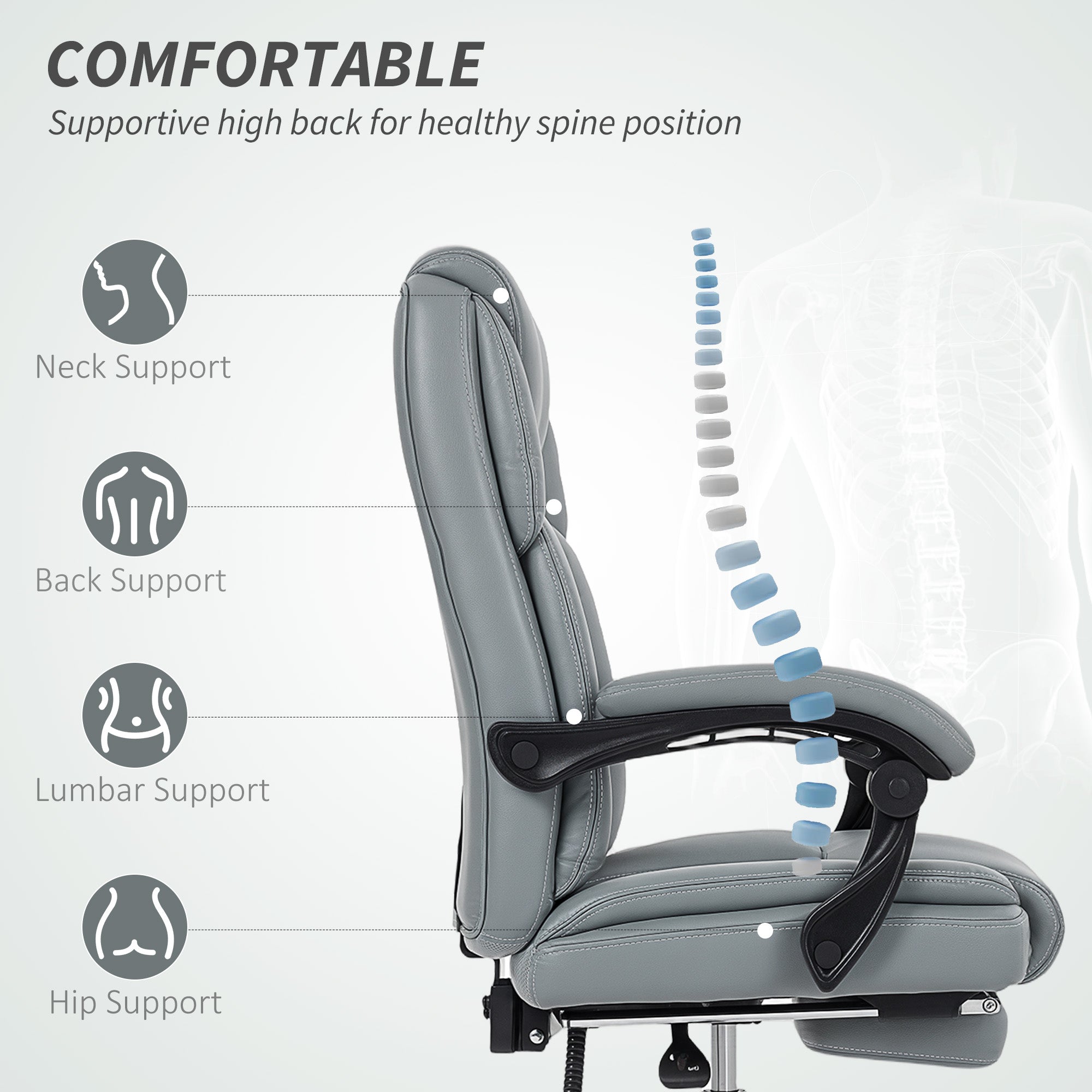 HOMCOM Faux Leather Reclining Office Chair Special  with Footrest - Grey - anydaydirect
