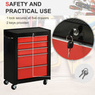 HOMCOM 5-Drawer Tool Chest, Lockable Steel Tool Storage Cabinet with Wheels and Handle Tool Box for Garage, Workshop, Red - anydaydirect