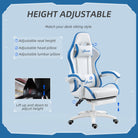 Vinsetto Computer Gaming Chair, PU Leather Desk Chair with Footrest, Swivel Task Chair with 135° Reclining Back and Lumbar Support, PC Chair for Adults, White and Blue - anydaydirect