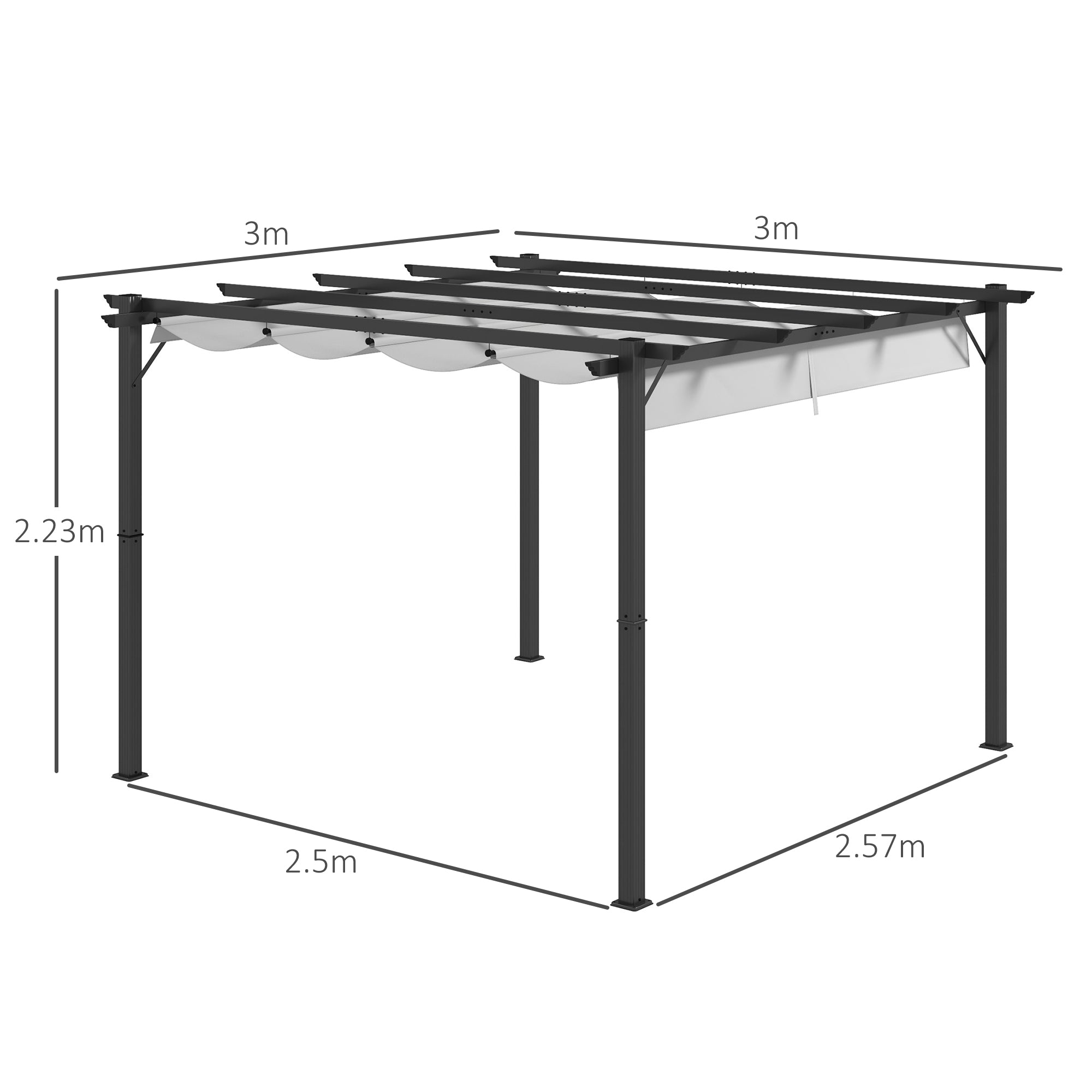 Outsunny 3 x 3(m) Aluminium Pergola Canopy Gazebo Awning Outdoor Garden Sun Shade Shelter Marquee Party BBQ, Light Grey - anydaydirect