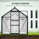 Outsunny 6 x 10ft Polycarbonate Greenhouse, Large Walk-In Green House with Slide Door and Window, Garden Plants Grow House with Aluminium Frame and Foundation, Grey - anydaydirect