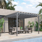 Outsunny 3 x 3(m) Outdoor Pergola with Retractable Roof, Aluminium Louvered Patio Gazebo Canopy for Lawn Garden Patio, Grey - anydaydirect