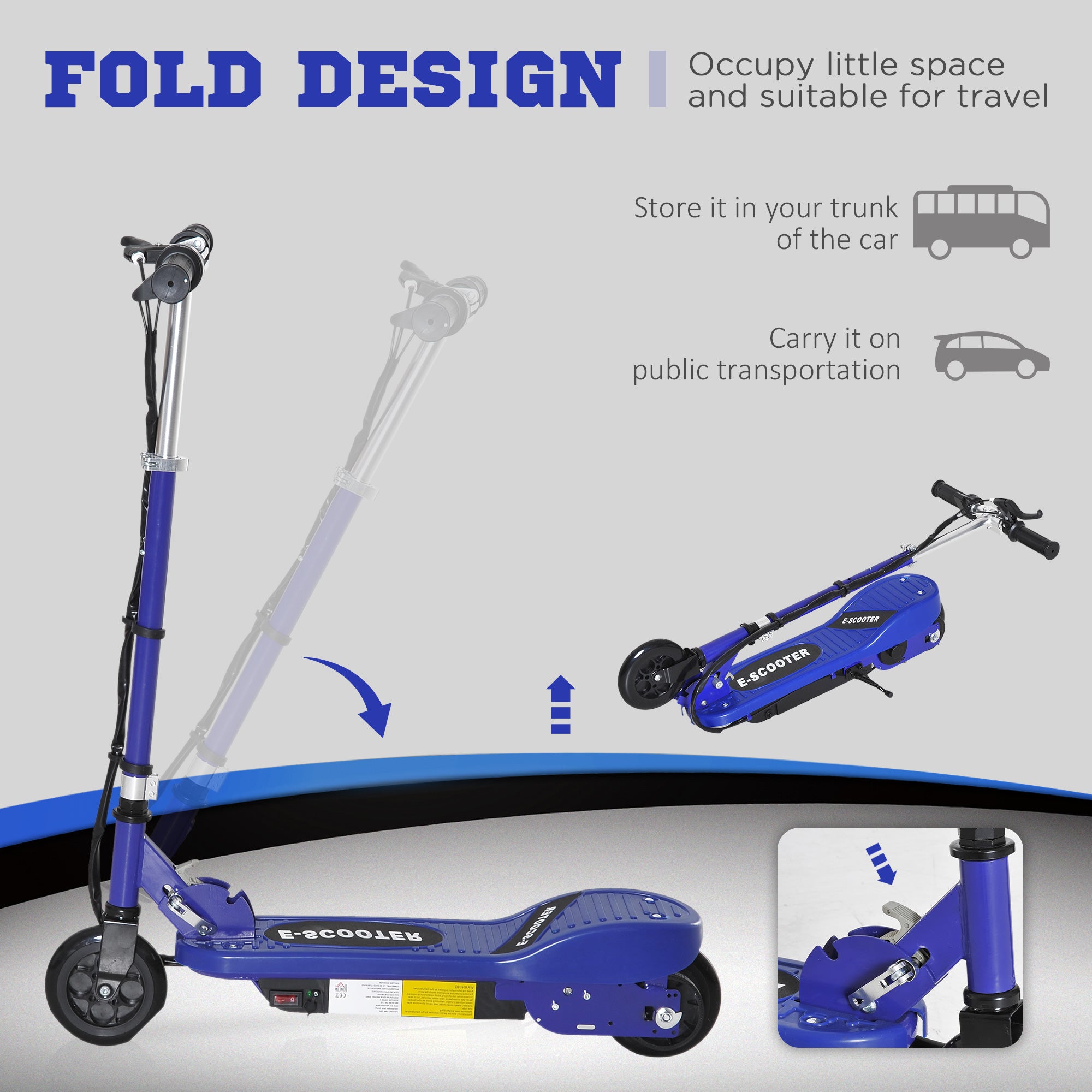 HOMCOM Kids Folding Electric Bike Children E Scooter Ride on Toy 2x12V Recharge Battery 120W Adjustable Height Suitable for 7 - 14 yrs Blue - anydaydirect