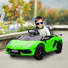 HOMCOM Lamborghini Licensed 12V Kids Electric Car w/ Butterfly Doors, Easy Transport Remote, Music, Horn, Suspension - Green - anydaydirect