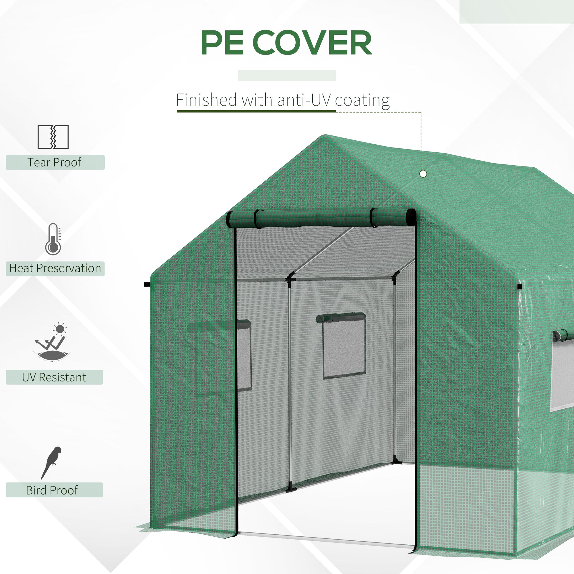 Outsunny Polyethylene Walk-in Polytunnel Greenhouse, 2 x 3(m), Green - anydaydirect