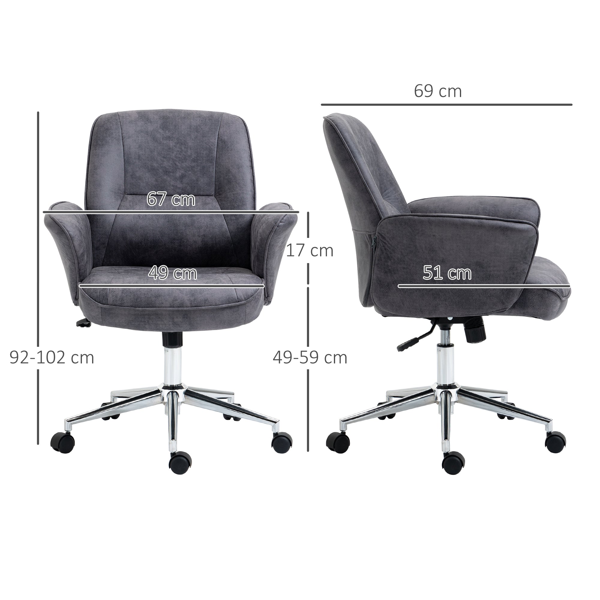 Vinsetto Swivel Computer Office Chair Mid Back Desk Chair for Home Study Bedroom,  Charcoal Grey - anydaydirect