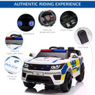HOMCOM 12V Kids Portable Electric Ride On Police Car with Parental Remote Control Siren Flashing Lights USB Bluetooth for 3-6 Years White - anydaydirect