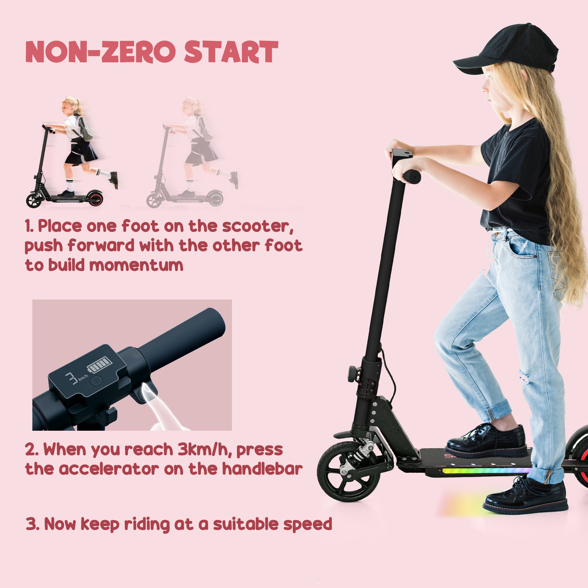 SPORTNOW Folding Electric Scooter for Kids Age 6-14 with Dual Brakes, Front Suspension, LED Colourful Lights and Display, 6.8kg Lightweight Aluminium E Scooter, Up to 14 KM/H & 6 KM, Black - anydaydirect