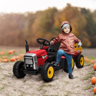 HOMCOM Electric Ride on Tractor with Detachable Trailer, 12V Kids Battery Powered Electric Car w/ Remote Control, Music Start up Sound - anydaydirect