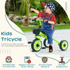 AIYAPLAY Children's Trike, Adjustable Seat Tricycle with Basket and Bell, Suitable for Ages 2-5 Years, Green - anydaydirect