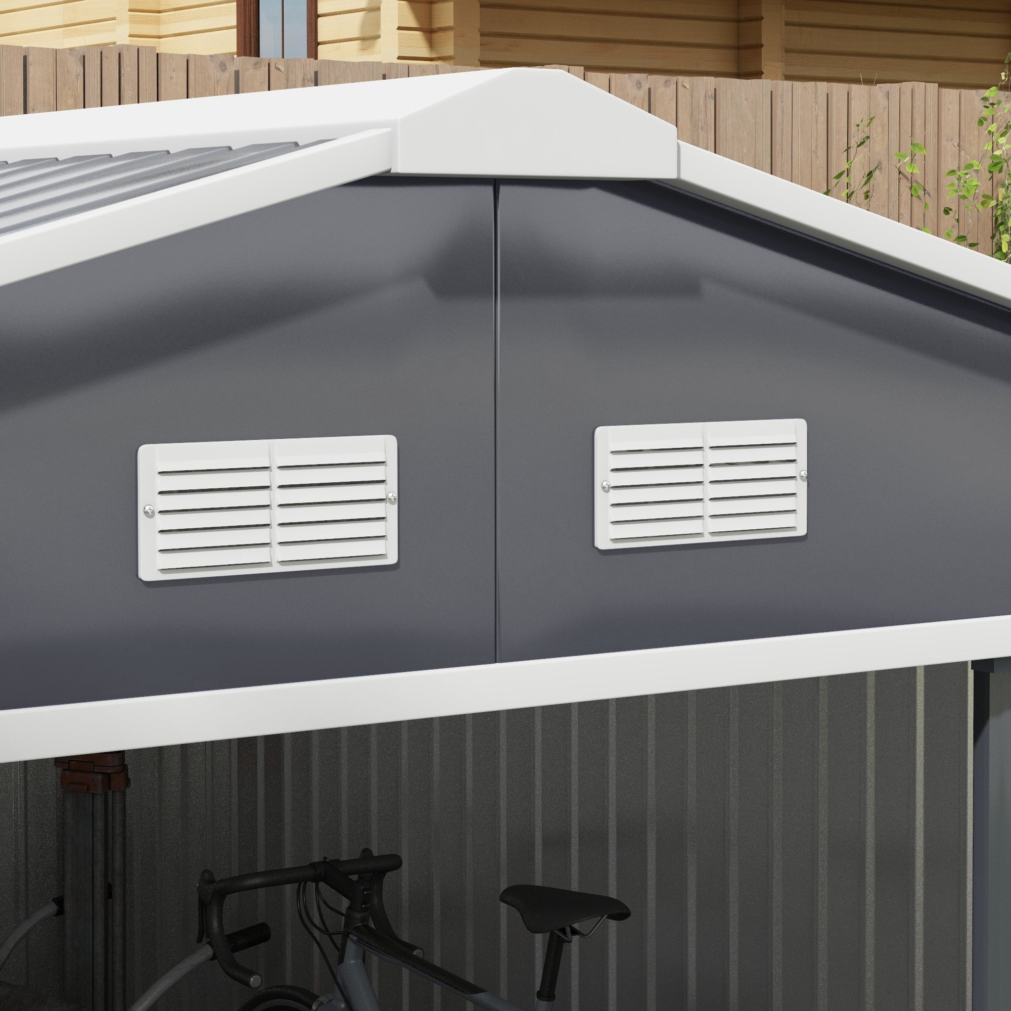Outsunny 13 x 11ft Foundation Ventilation Steel Outdoor Garden Shed Grey - anydaydirect