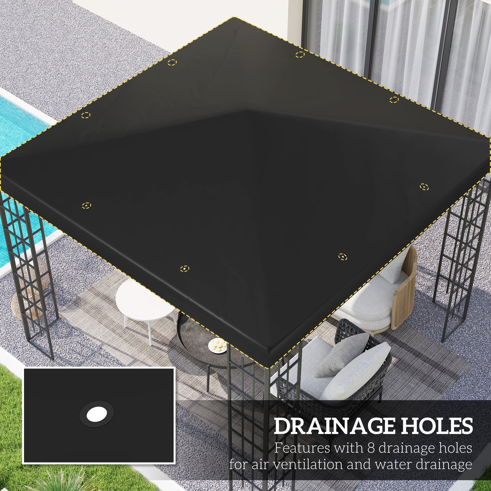 Outsunny 3 x 3(m) Gazebo Frame Replacement - Black - anydaydirect