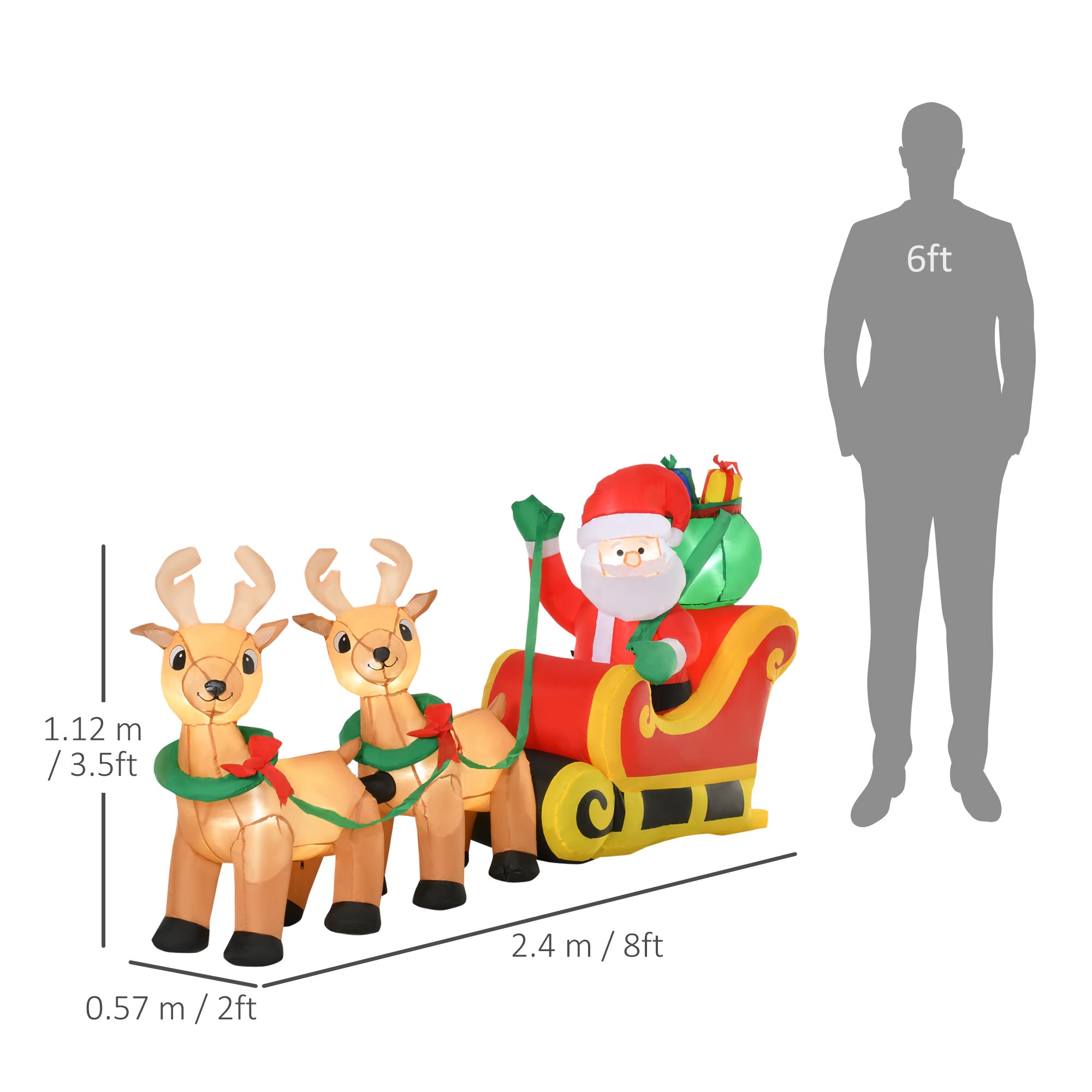 HOMCOM 1.1m Christmas Inflatable Santa Claus on Sleigh, LED Lighted for Home Indoor Outdoor Garden Lawn Decoration Party Prop - anydaydirect