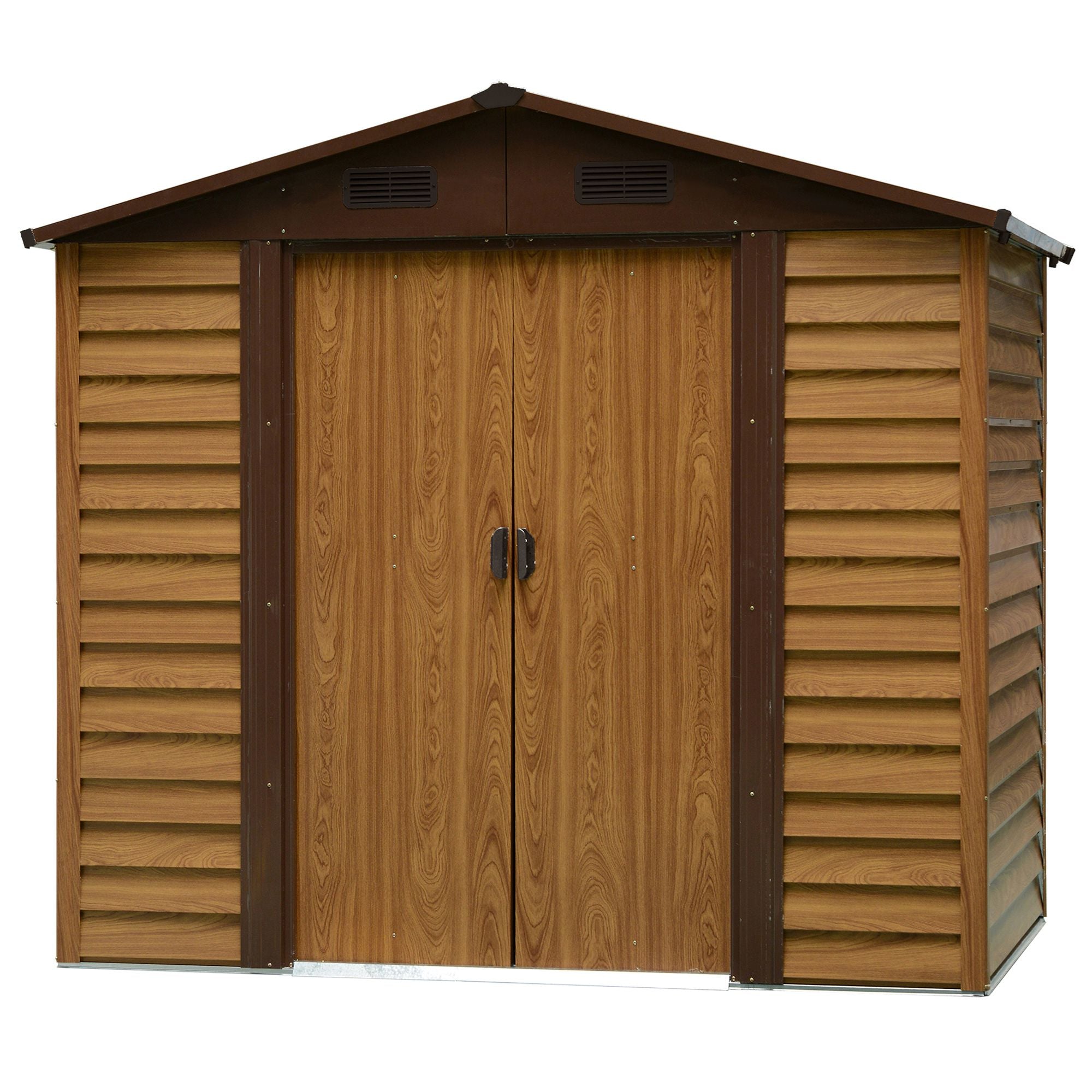 Outsunny 8 x 6.5 ft Metal Garden Storage Shed Apex Store for Gardening Tool with Foundation Ventilation and Lockable Door, Brown - anydaydirect