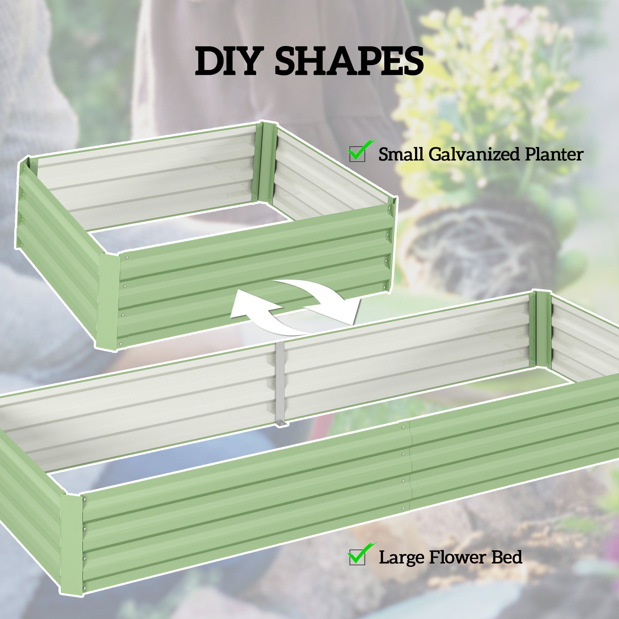Outsunny Metal Raised Garden Bed Planter Box Outdoor Planters for Growing Flowers, Herbs, Green, Light Green - anydaydirect