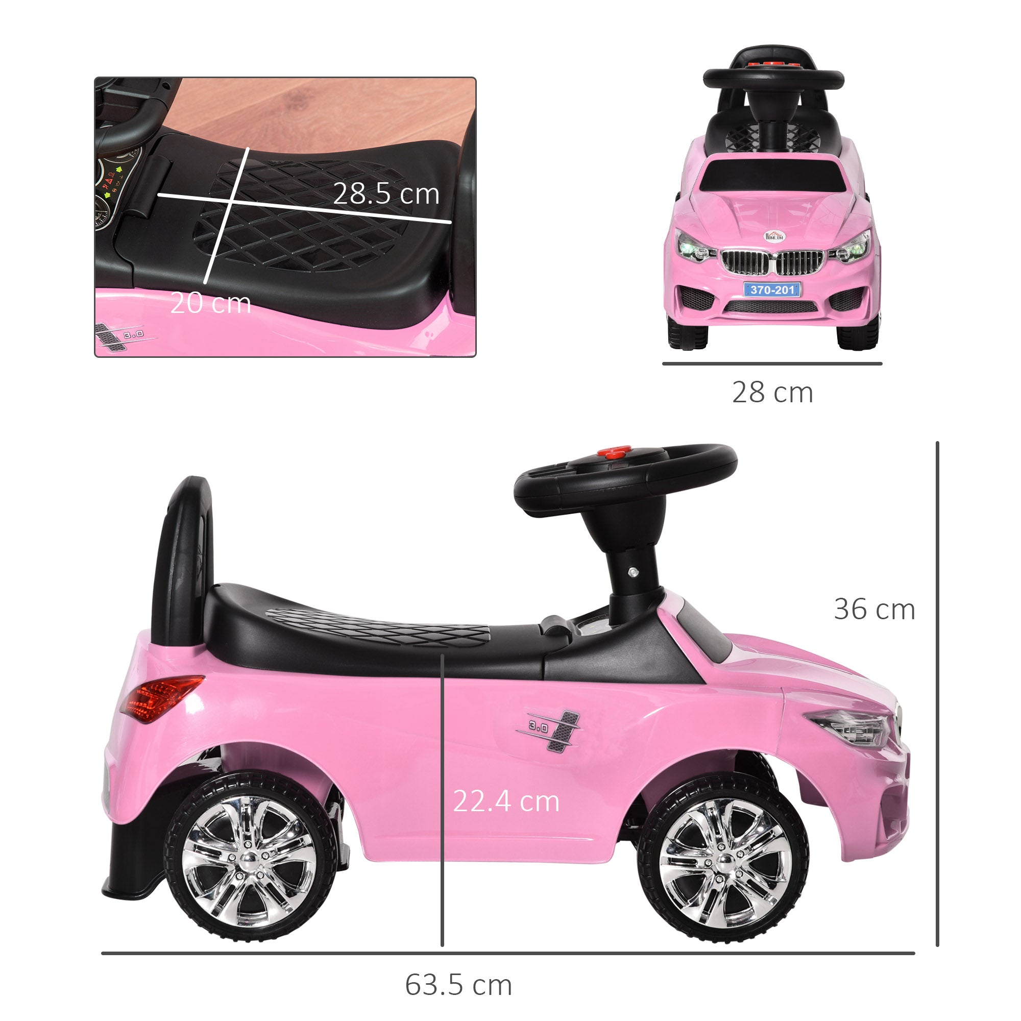 HOMCOM Baby Toddler Ride On Car, Foot to Floor Slider with Horn, Music, Working Lights, Storage, Big Steering Wheel, Pink - anydaydirect