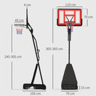 SPORTNOW 245-305cm Adjustable Basketball Hoop and Stand, with Wheels, Red - anydaydirect