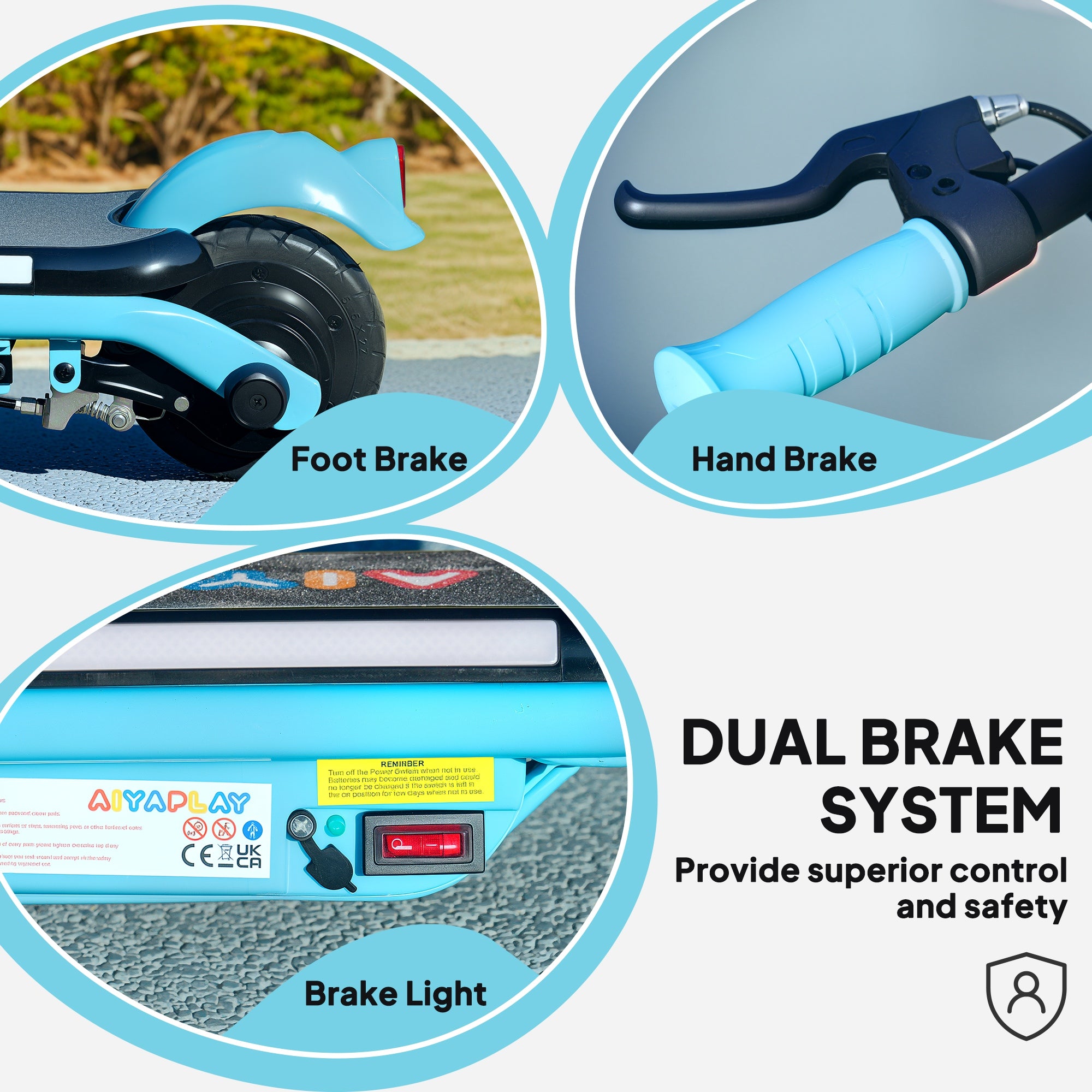 AIYAPLAY Electric Scooter for Kids Ages 6-14, with Dual Brakes, Flash Wheel and Colourful Light, Kids Electric Scooter E Scooter, Up to 12 KM/H & 10 KM, Blue - anydaydirect