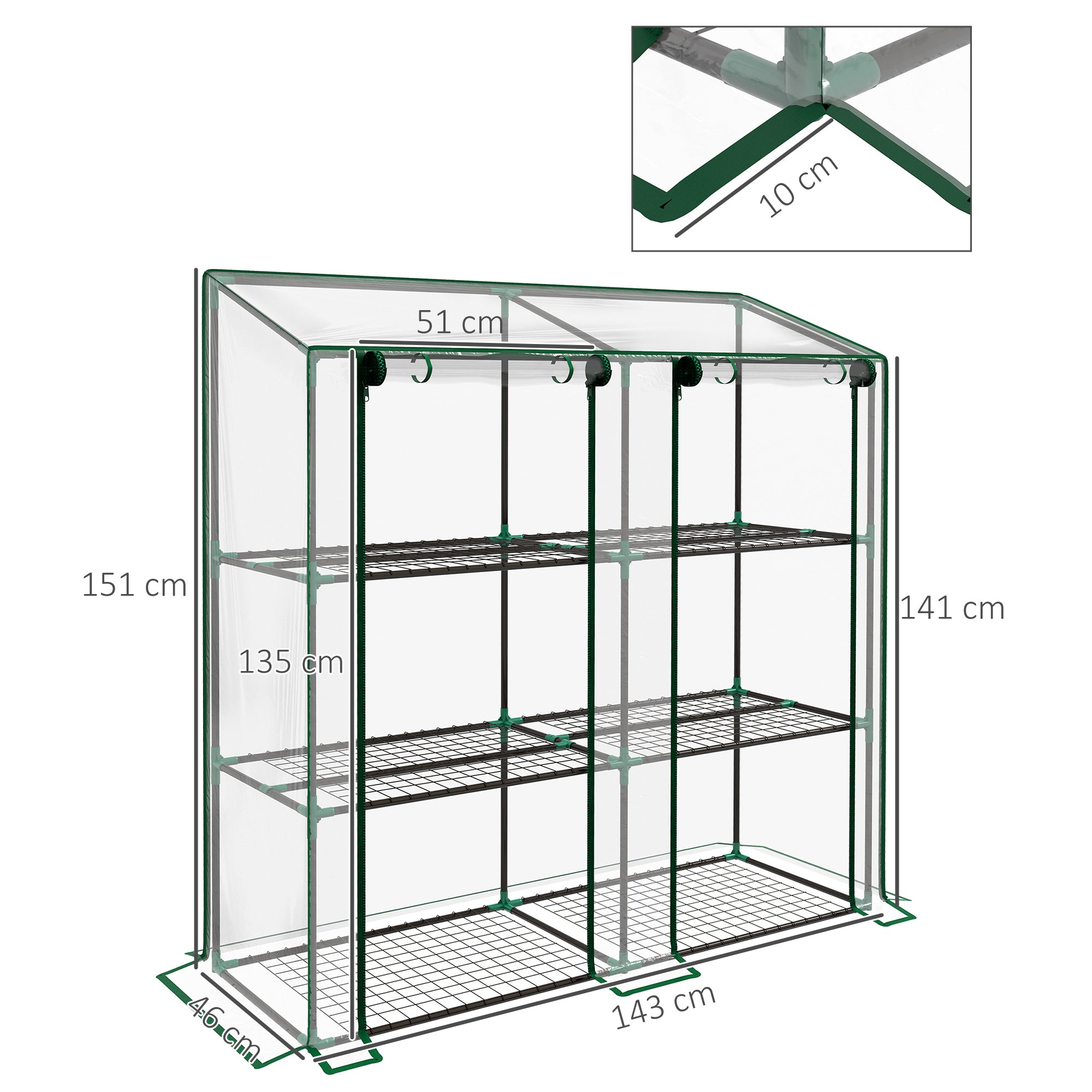 Outsunny 46 x 143cm Mini Lean-To Greenhouse, with Three Inner Shelves - anydaydirect