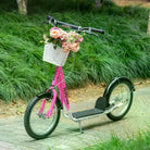 HOMCOM Kids Kick Scooter Teen Ride On Children Scooter with Adjustable Handlebar 2 Brakes Basket Cupholder Mudguard 16" Inflatable Rubber Tyres Pink - anydaydirect