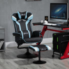 Vinsetto Reclining Chair and Stool Set, Recliner Chair with Headrest, Gaming Chair with Lumbar Support, Pedestal Base for Home Office, Lake Blue - anydaydirect