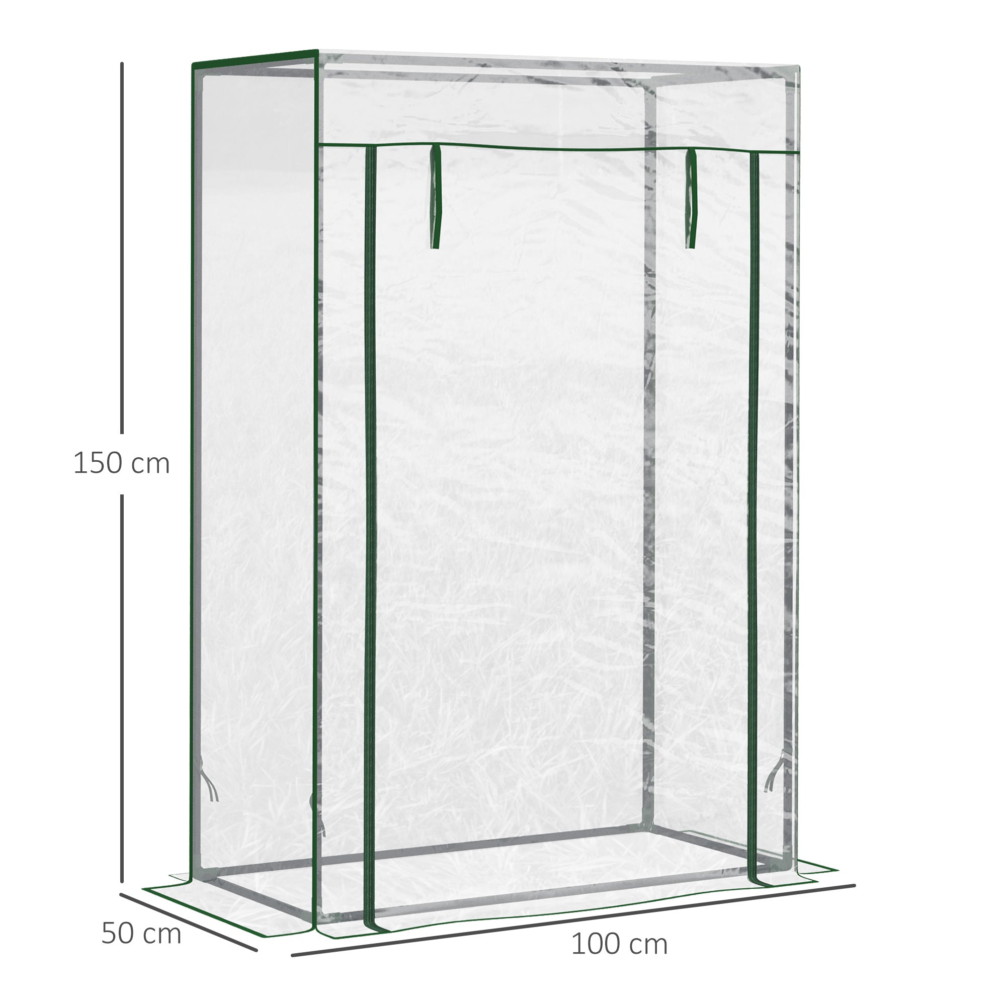 Outsunny 100 x 50 x 150cm Greenhouse Steel Frame PVC Cover with Roll-up Door Outdoor for Backyard, Balcony, Garden, Transparent - anydaydirect