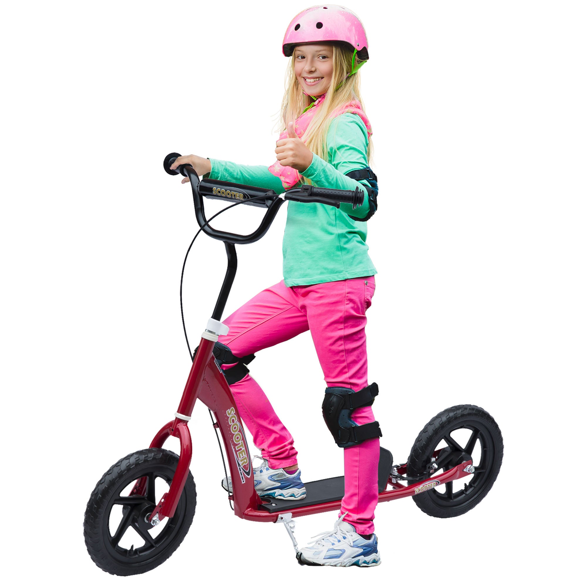 HOMCOM Teen Push Scooter Kids Children Stunt Scooter w/ 12" EVA Tyres, Red - anydaydirect
