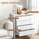 HOMCOM Modern Chest of Drawers, 5 Drawer Storage Cabinet with Metal Handles and Runners for Bedroom, White - anydaydirect