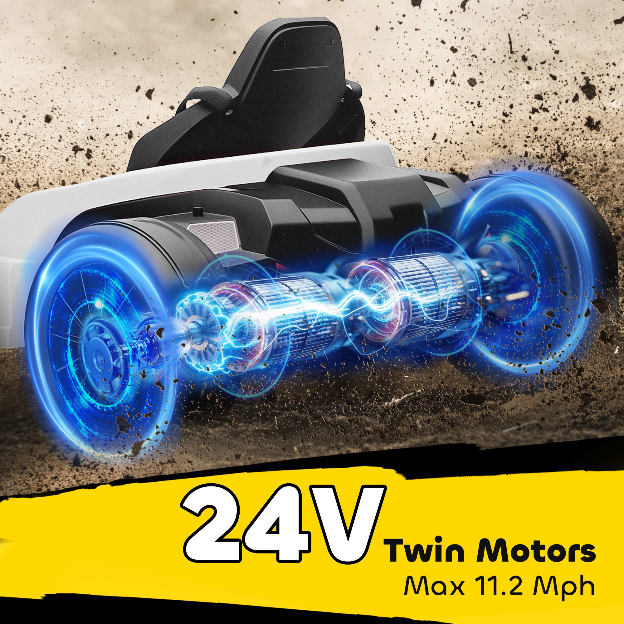 AIYAPLAY 24V Electric Go Kart, Drift Kart with Adjustable Seat, Slow Start, 5-Point Harness, Music, Horn, for 6-12 Years, White - anydaydirect
