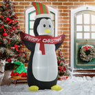 HOMCOM 243cm Inflatable Penguin Holding Merry Christmas Banner Holiday Yard Decoration with LED Lights, Indoor Outdoor Lawn Blow Up Decor - anydaydirect