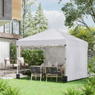 Outsunny 3 x 3 (M) Pop Up Gazebo, UPF 30+ with 2 Sidewalls, Leg Weight Bags and Wheeled Bag, Height Adjustable Party Tent Event Shelter for Garden, Patio, White - anydaydirect