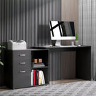 HOMCOM L Shaped Computer Desk, Reversible Home Office Desk with Drawers, File Cabinet and Storage Shelves, Study Table, 117 x 83.5 x 76cm, Black - anydaydirect