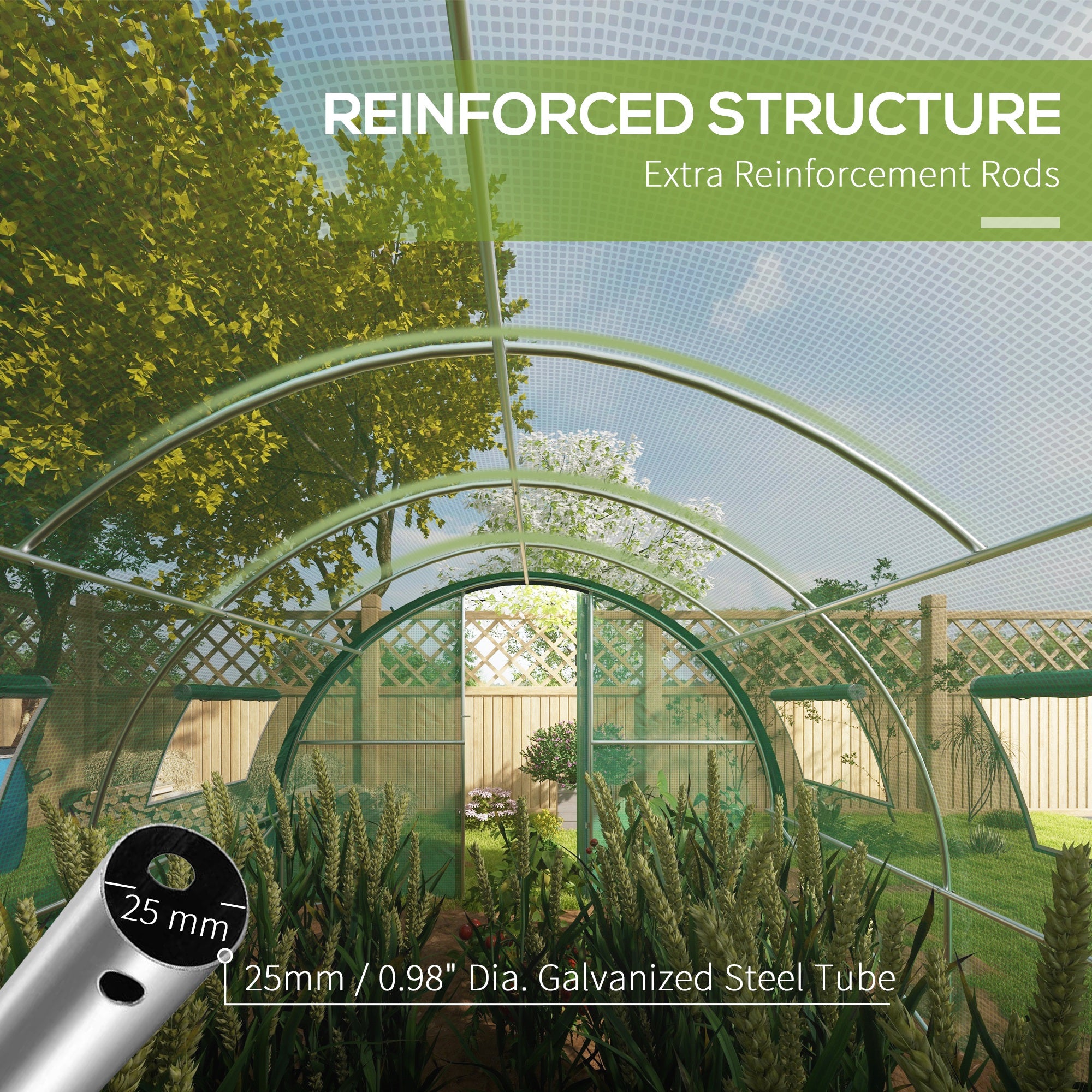 Outsunny Polyethylene Upgraded Structure Walk-in Polytunnel Greenhouse, 6 x 3(m), Green - anydaydirect