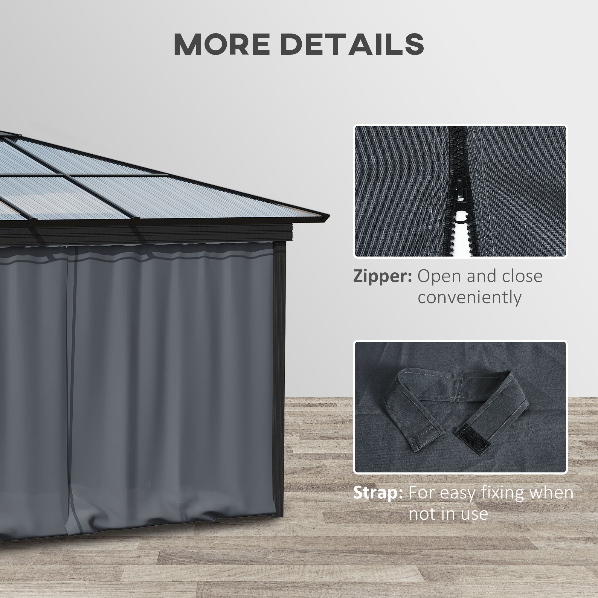 Outsunny Replacement Gazebo Curtains 4-Panel Sidewalls with Zipper for 3 x 3 (M) Yard Gazebos Canopy Tent, Dark Grey - anydaydirect