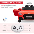 HOMCOM Compatible for 12V Rechargeable Battery Ride On Car w/ Remote Forward Reverse Lights Horn MP3 Player Red w/ Seat Belt Audi TT RS - anydaydirect