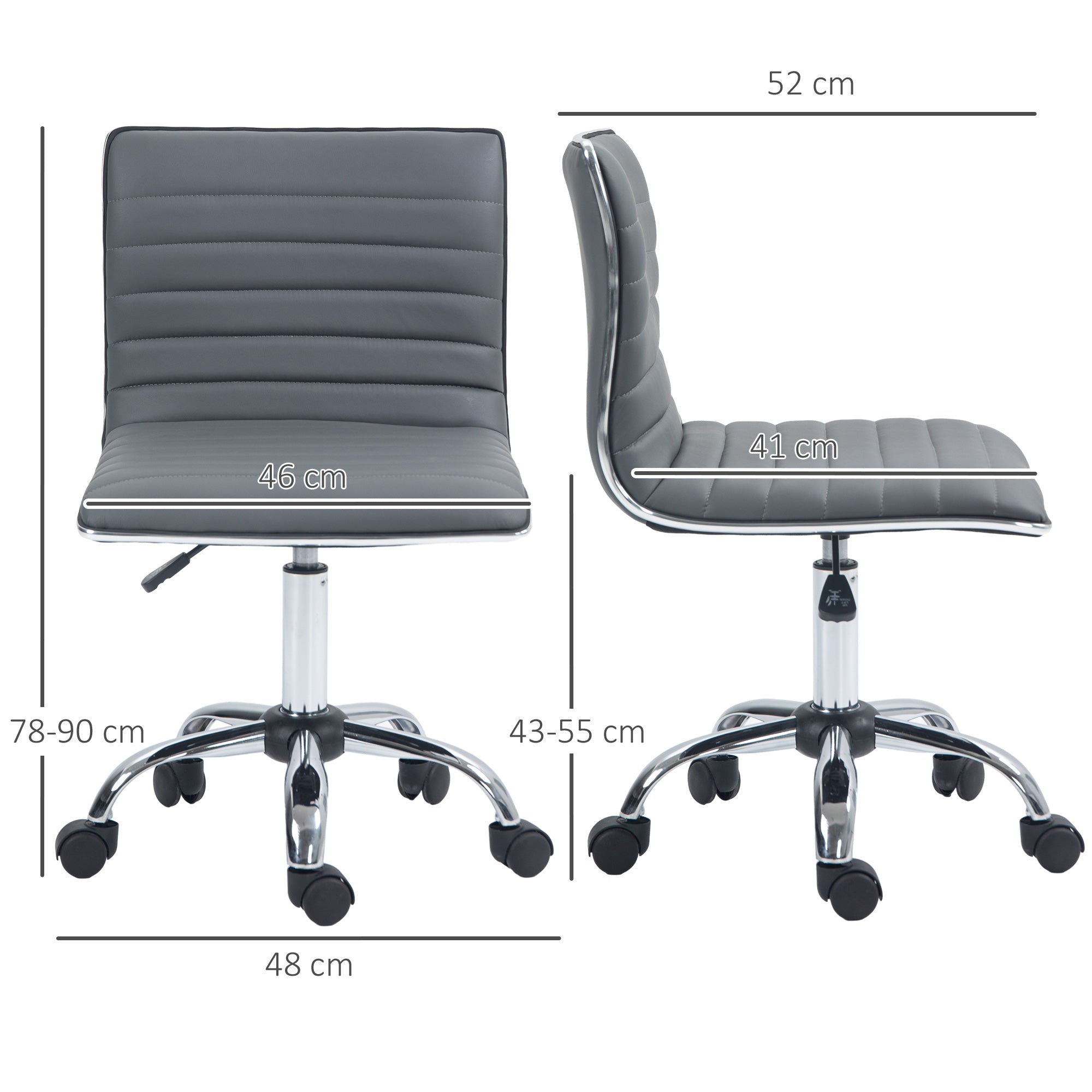 HOMCOM Adjustable Swivel Office Chair with Armless Mid-Back in PU Leather and Chrome Base - Dark Grey - anydaydirect