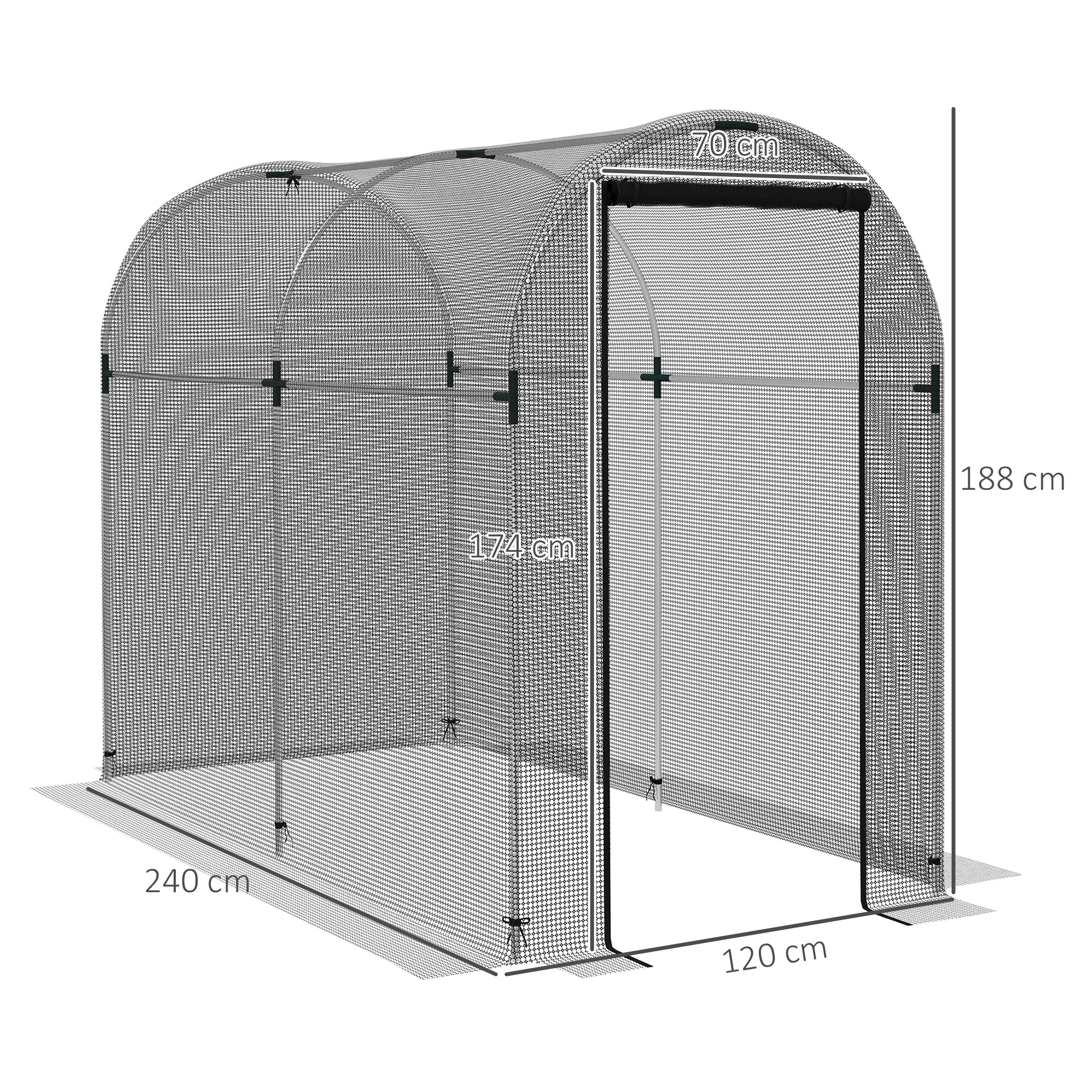 Outsunny Galvanised Steel Fruit Cage, Plant Protection Tent with Zipped Door, 1.2 x 2.4 x 1.9m, Black - anydaydirect