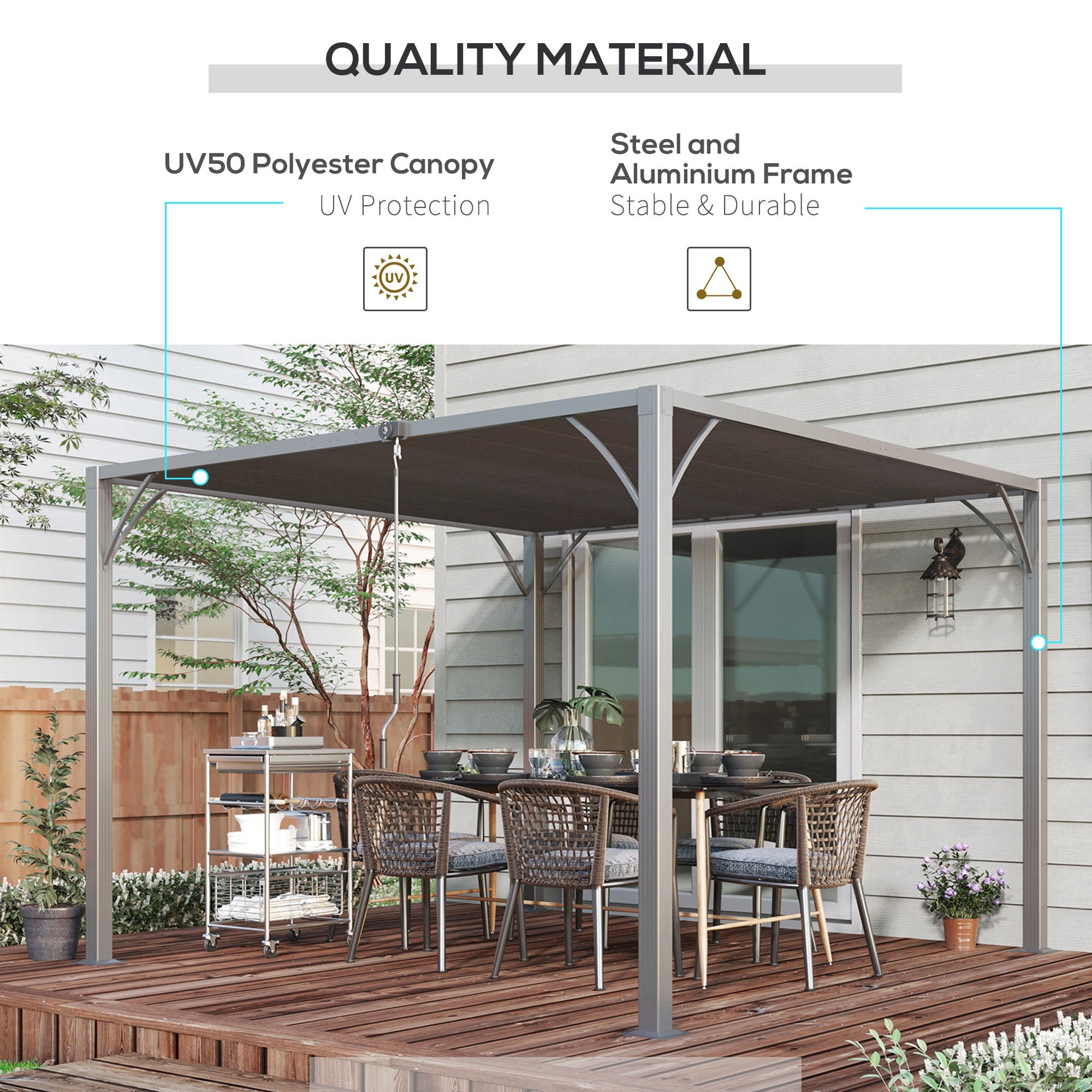 Outsunny 3 x 3(m) Outdoor Pergola with Retractable Roof, Aluminium Louvered Patio Gazebo Canopy for Lawn Garden Patio, Grey - anydaydirect
