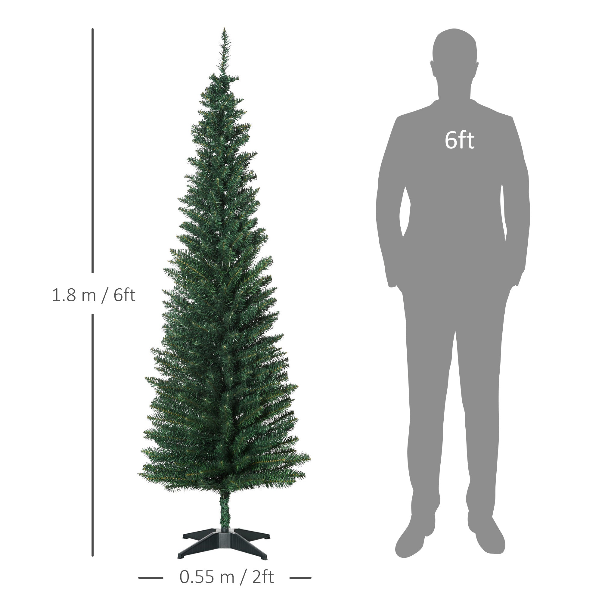 HOMCOM 1.8m Artificial Christmas Tree Pine Tree W/Plastic Stand-Green - anydaydirect