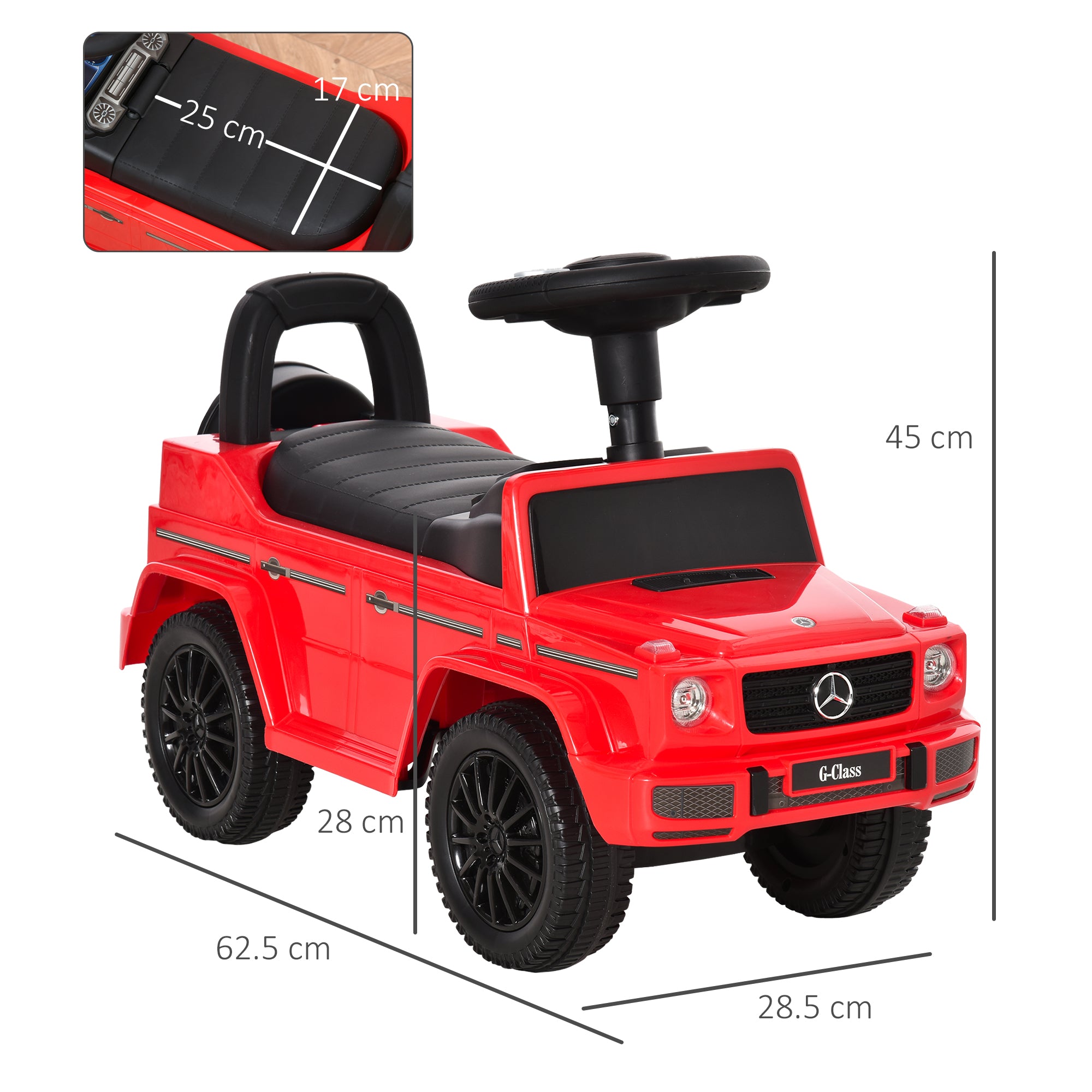 HOMCOM Aosom Compatible Baby Toddler Push Handle Sliding Car Mercedes-Benz G350 Licensed w/Big Steering Wheel Anti-overturning System Red - anydaydirect