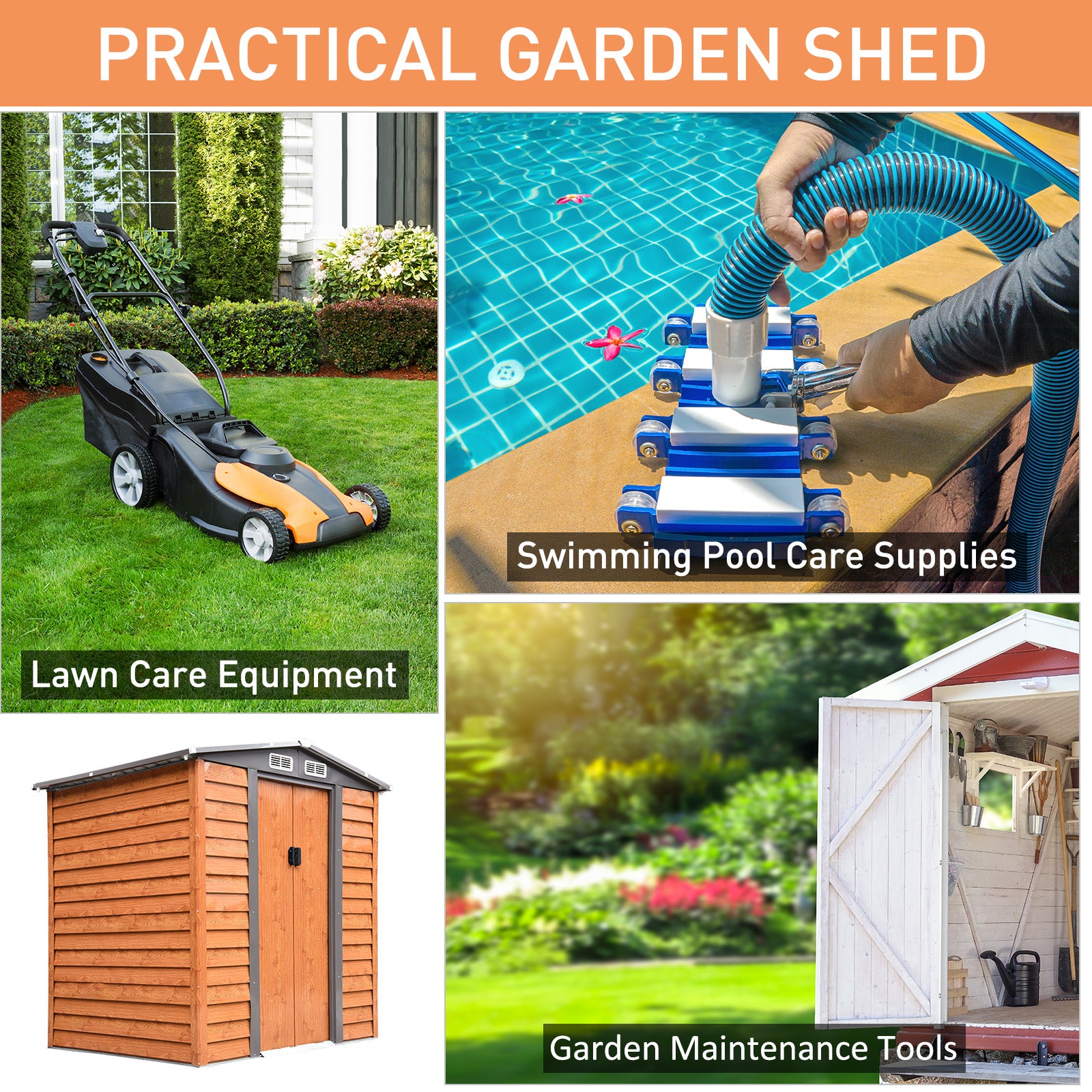 Outsunny 6 x 5 ft Garden Storage Shed Apex Store for Gardening Tool with Foundation and Ventilation, Brown - anydaydirect